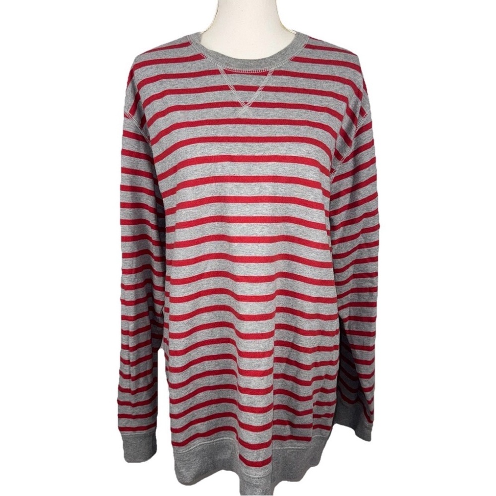 Old Navy Women’s XXL Red & Grey Stripe Crewneck Sweatshirt Casual Classic Basic